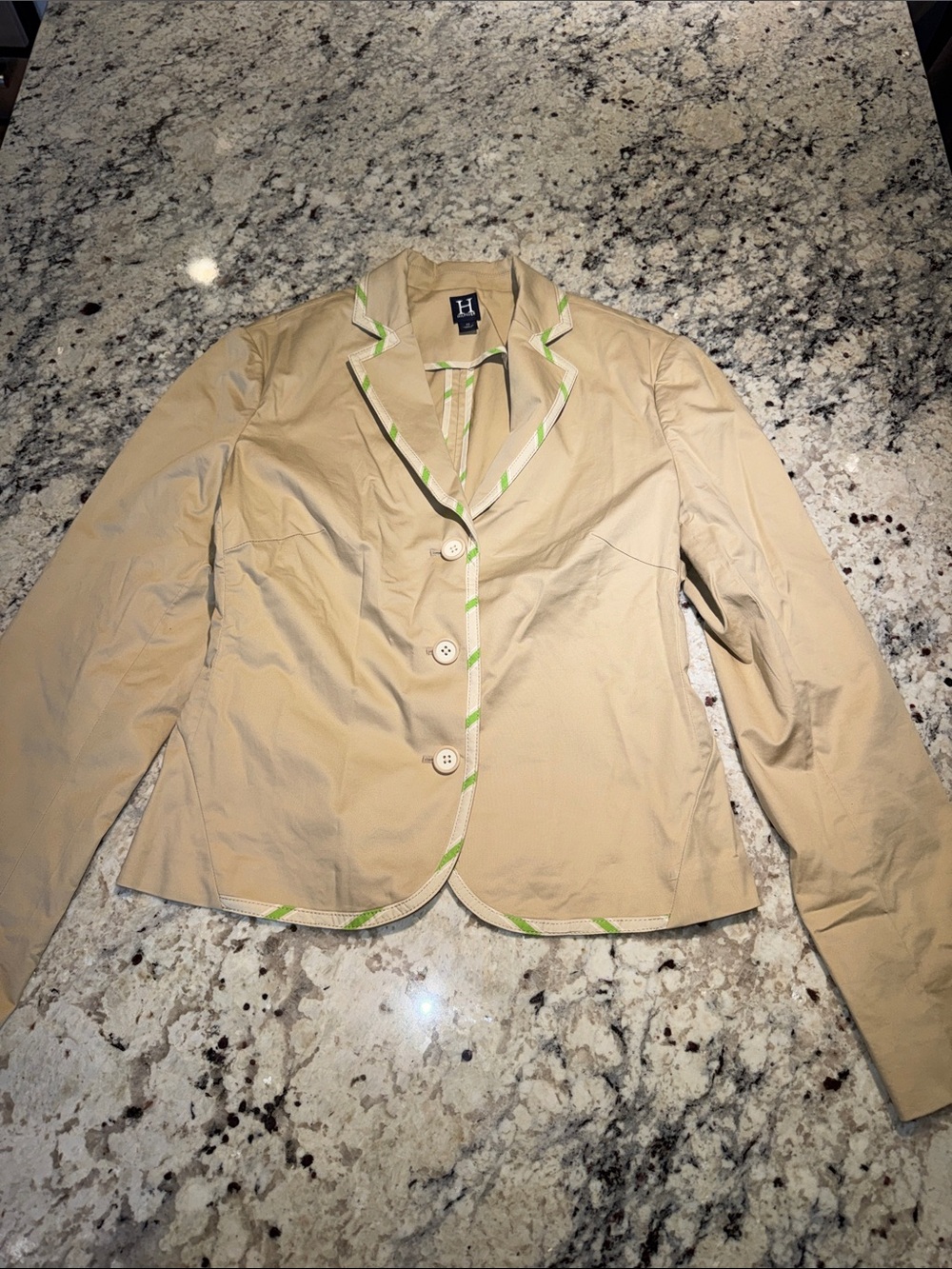 H by Hilfiger Tan Cropped Blazer with Green Trim
